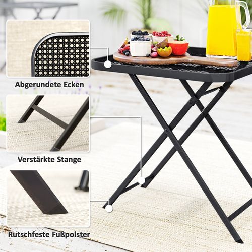 Table De Jardin Outsunny 70×70×72 Cm, Table Pliante Acier Noir Design Ajouré Extérieur