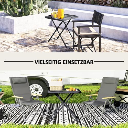 Table De Jardin Outsunny 70×70×72 Cm, Table Pliante Acier Noir Design Ajouré Extérieur
