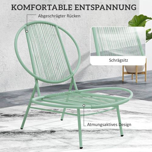 Salon De Jardin Outsunny 3 Pièces, 2 Chaises + Table D.50×45 Cm, Acier Vert, Design Coquille
