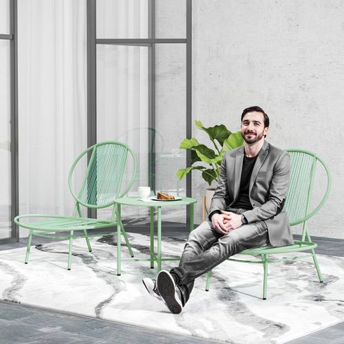 Salon De Jardin Outsunny 3 Pièces, 2 Chaises + Table D.50×45 Cm, Acier Vert, Design Coquille