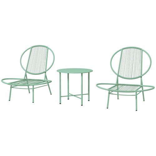 Salon De Jardin Outsunny 3 Pièces, 2 Chaises + Table D.50×45 Cm, Acier Vert, Design Coquille