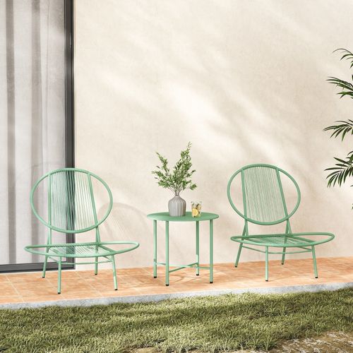 Salon De Jardin Outsunny 3 Pièces, 2 Chaises + Table D.50×45 Cm, Acier Vert, Design Coquille