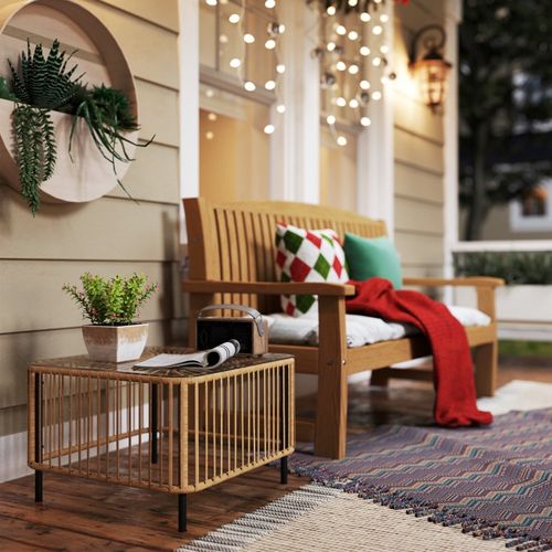 Table De Jardin Outsunny 65×65×43 Cm, Rotin Pe, Plateau Verre Trempé, Table D’appoint Carrée