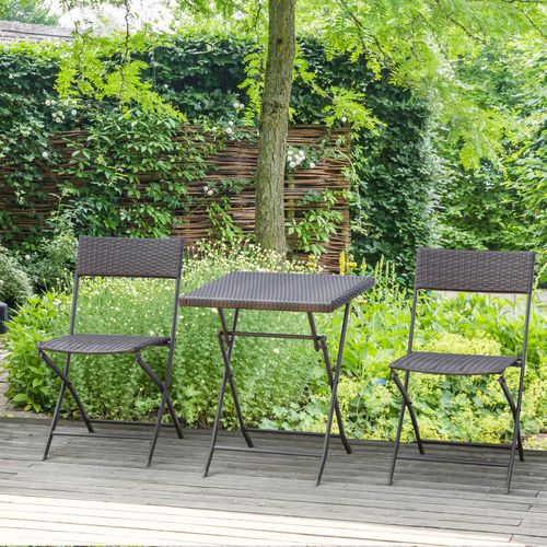 Salon De Jardin Bistro Outsunny 2 Pers, Polyrattan Noir, Pliable, Idéal Balcon Terrasse