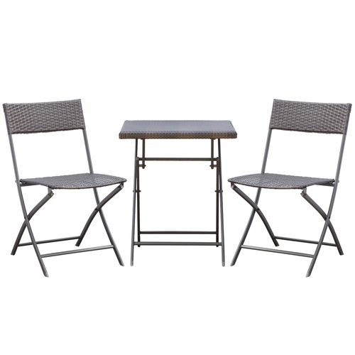 Salon De Jardin Bistro Outsunny 2 Pers, Polyrattan Noir, Pliable, Idéal Balcon Terrasse