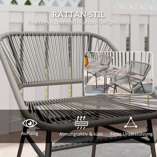 Salon De Jardin Outsunny 3 Pièces Polyrattan 2 Pers, 2 Chaises + Table Ronde, Coussins, Gris Foncé