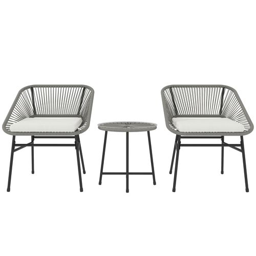Salon De Jardin Outsunny 3 Pièces Polyrattan 2 Pers, 2 Chaises + Table Ronde, Coussins, Gris Foncé