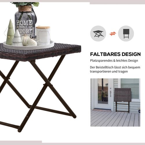 Table De Jardin Carrée 40×40 Cm Pliable En Polyrattan Et Métal Brun, Résistante Uv/météo