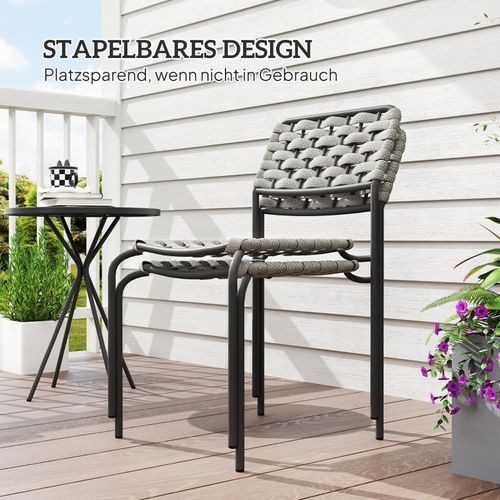 Salon De Jardin Outsunny 3 Pièces, 2 Fauteuils Empilables + Table D.48×60 Cm, Polyrattan Gris