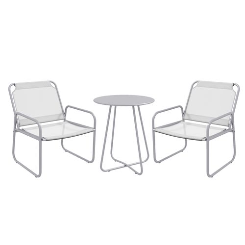 Salon De Jardin 3 Pièces Métal Et Mesh Gris Clair Avec Table D.60 Cm Et 2 Chaises Confortables