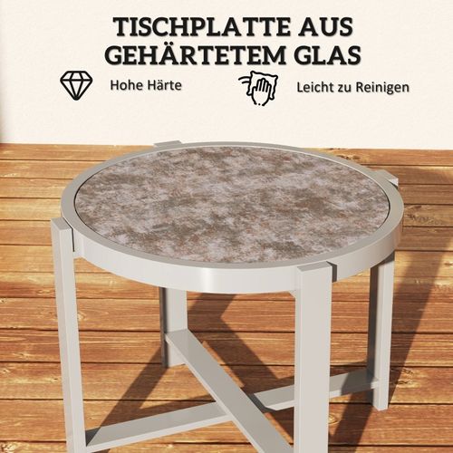Table De Jardin Ronde Aluminium Gris Avec Plateau Effet Marbre, Résistante Intempéries