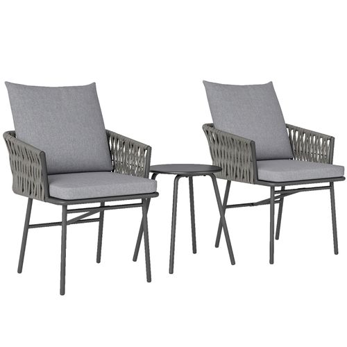 Salon De Jardin Outsunny 3 Pièces, 2 Fauteuils + Table D.40×49 Cm, Rattan Pe/acier, Gris