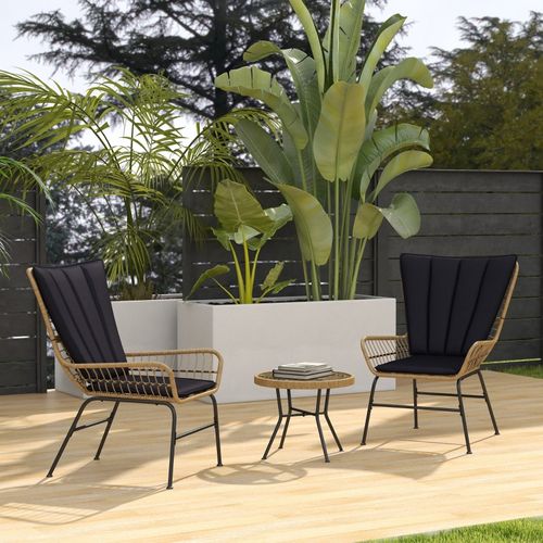 Salon De Jardin Outsunny 3 Pièces, 2 Fauteuils + Table D.50×40 Cm, Pe-rattan/acier, Coussins Inclus
