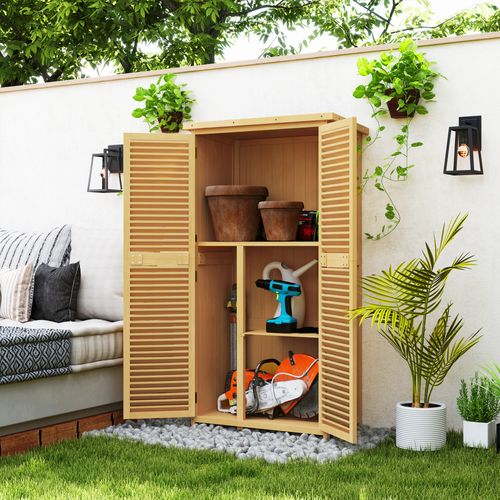 Armoire De Jardin - Contemporain - Et Sapin Huilé Jaune Clair Avec Toit Bitumé - Portes Lattes
