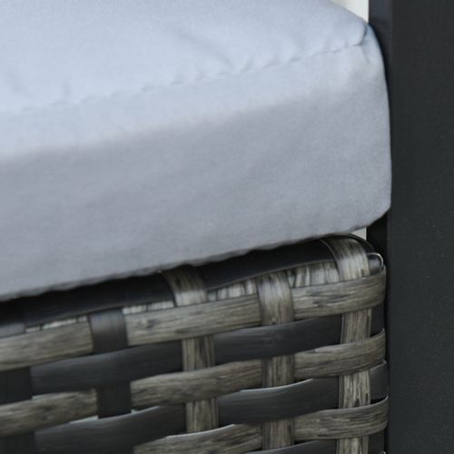 Salon De Jardin Bistrot 2 Personnes Avec Table Et Chaises En Polyrattan Noir, Coussins Gris