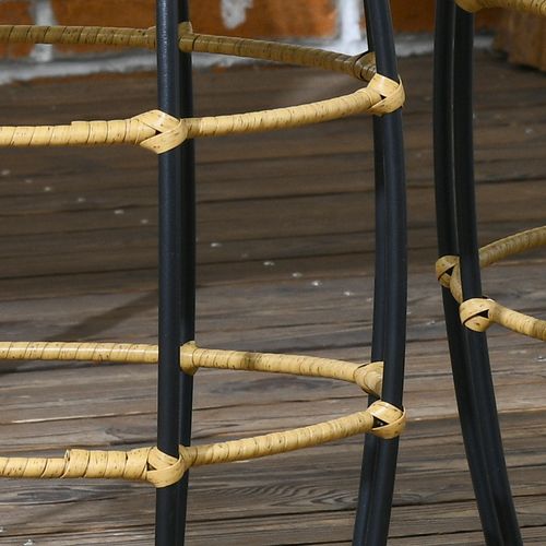 Table De Jardin Ronde 2 Pièces Empilables En Acier Et Rotin Pe Tressé, Couleur Kaki