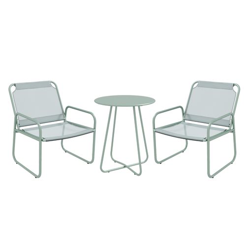 Salon De Jardin Bistro 3 Pièces Métal Et Tissu Mesh Vert Avec 2 Chaises Et Table Moderne