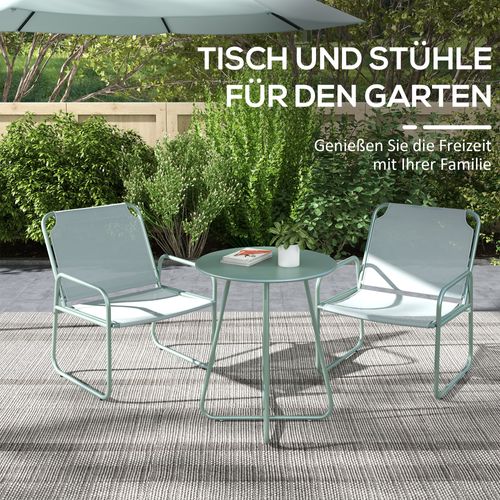 Salon De Jardin Bistro 3 Pièces Métal Et Tissu Mesh Vert Avec 2 Chaises Et Table Moderne