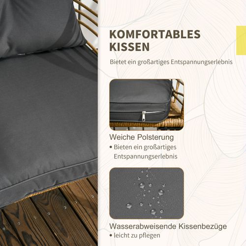 Salon Bistro De Jardin 3 Pièces Rotin Pe Sable Et Gris, 2 Fauteuils + Table, Coussins Inclus