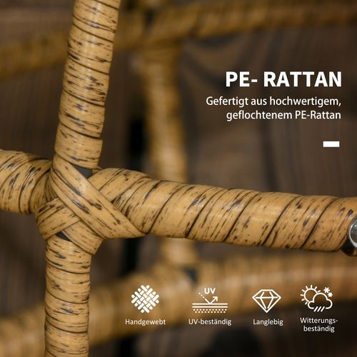 Table De Jardin 2 Pièces Empilables Ø60/ø46 Cm En Acier Et Rotin Pe Sable, Style Bohème