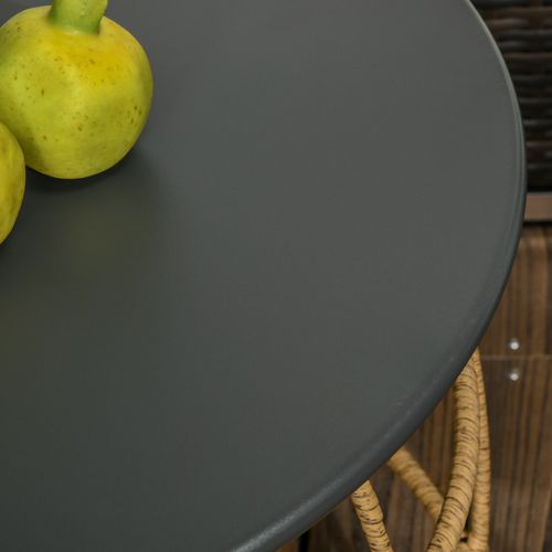 Table De Jardin 2 Pièces Empilables Ø60/ø46 Cm En Acier Et Rotin Pe Sable, Style Bohème