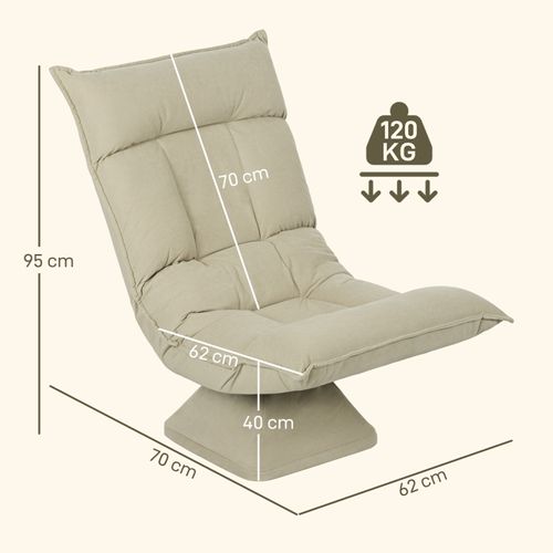 Fauteuil De Sol Pliable Tissu Beige Rotatif, Dossier Réglable, Coussins Épais