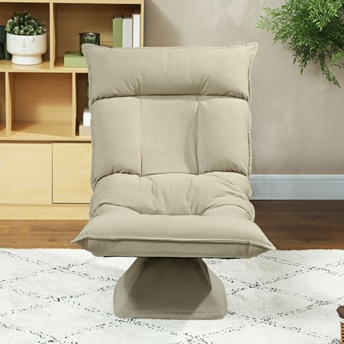 Fauteuil De Sol Pliable Tissu Beige Rotatif, Dossier Réglable, Coussins Épais