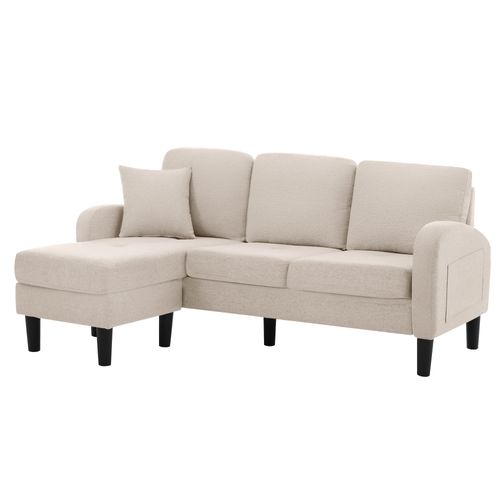 Canapé D’angle Modulable 3 Places En Coton-lin Beige Avec Méridienne Réversible