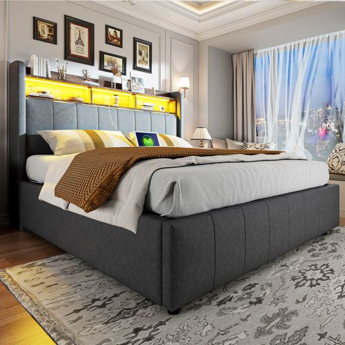 Lit Coffre 160×200 Cm,Lit Rembourré, Lit Double Avec Rangement, LED Et Usb C Lin Beige Sans Matelas Lit Coffre 160×200 Cm,Lit Rembourré, Lit Double Avec Rangement, LED Et Usb C Lin Beige Sans Matelas