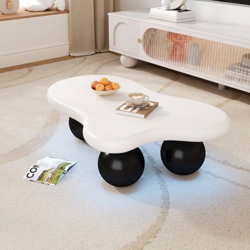 Table Basse Nuage En Mdf Blanc Et Noir Avec LED 16 Couleurs, Design Ludique Et Sécurisé