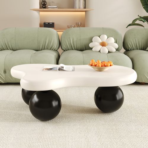 Table Basse Nuage En Mdf Blanc Et Noir Avec LED 16 Couleurs, Design Ludique Et Sécurisé