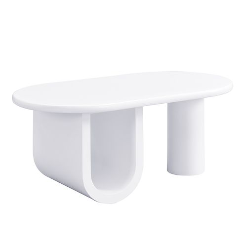 Table Basse Ovale Moderne En Mdf Blanc Avec Pieds Ronds De Rangement Pour Salon