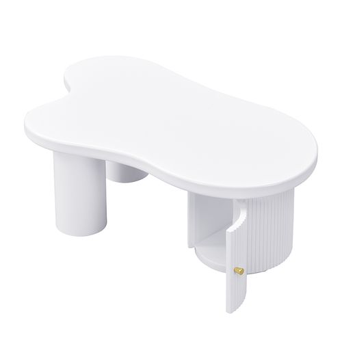 Table Basse Blanche Moderne Avec Porte, Rangement Intégré – Design Pratique Et Élégant
