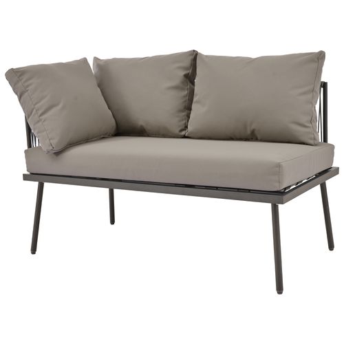 Salon De Jardin L 2 Pièces, Lounge Extérieur Corde Grise, Cadre Acier, Coussins