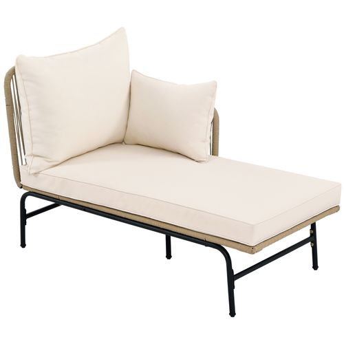 Salon De Jardin L 2 Pièces, Lounge Extérieur Acier Et Corde Beige, Canapé Et Fauteuils