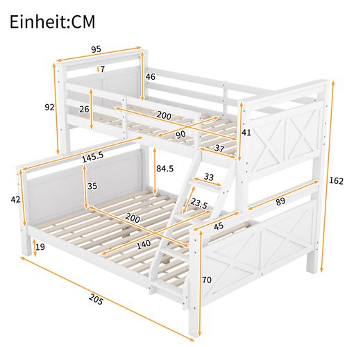 Lit Superposé 90/140x200 Cm En Bois De Pin, Transformable En 2 Lits, Échelle Sécurisée, Blanc