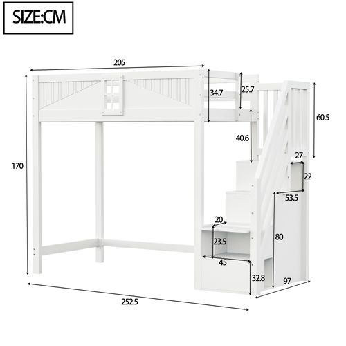 Lit Mezzanine Enfant 90x200 Cm Avec Escalier De Rangement Modulable, Design Sécurisé