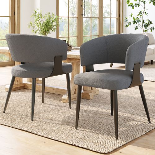 Lot De 2 Chaises De Salle à Manger En Flanelle Gris, Fauteuil Avec Dossier Incurvé, Pieds En Métal