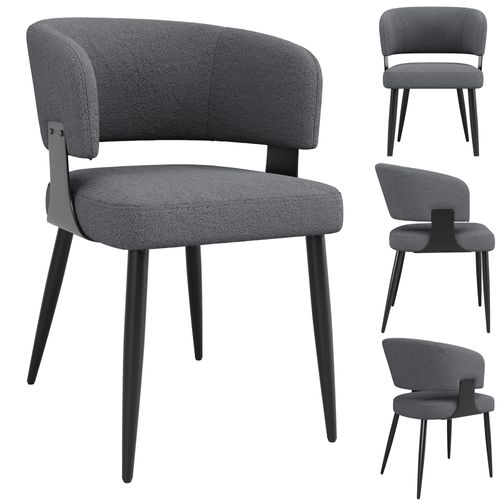 Lot De 4 Chaises De Salle à Manger En Flanelle Gris, Fauteuil Avec Dossier Incurvé, Pieds En Métal
