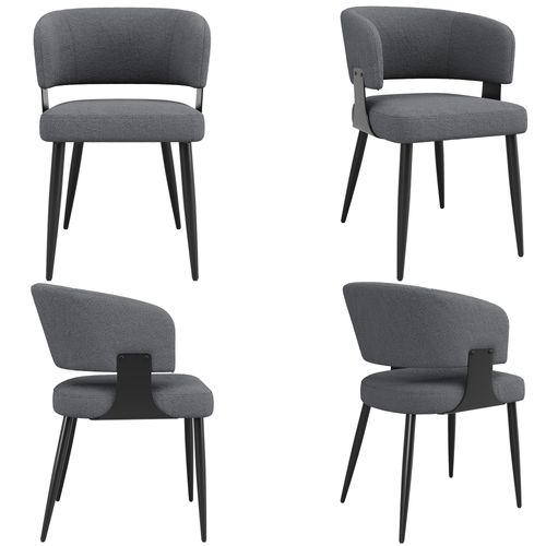 Lot De 4 Chaises De Salle à Manger En Flanelle Gris, Fauteuil Avec Dossier Incurvé, Pieds En Métal