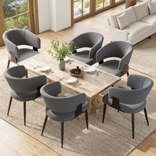 Lot De 6 Chaises De Salle à Manger En Flanelle Gris, Fauteuil Avec Dossier Incurvé, Pieds En Métal