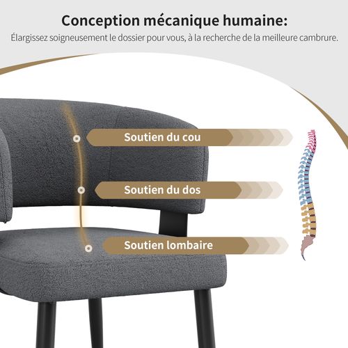 Lot De 6 Chaises De Salle à Manger En Flanelle Gris, Fauteuil Avec Dossier Incurvé, Pieds En Métal