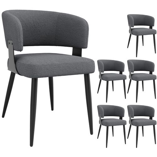 Lot De 6 Chaises De Salle à Manger En Flanelle Gris, Fauteuil Avec Dossier Incurvé, Pieds En Métal