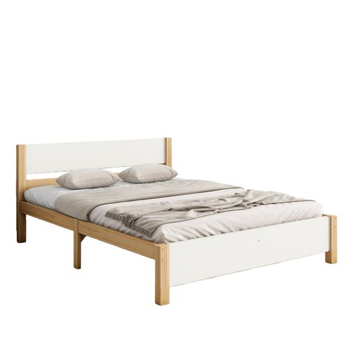 Lit 140x200 Cm - Lit Classique Avec Tête Et Pied De Lit - Pin + Mdf - Blanc + Naturel