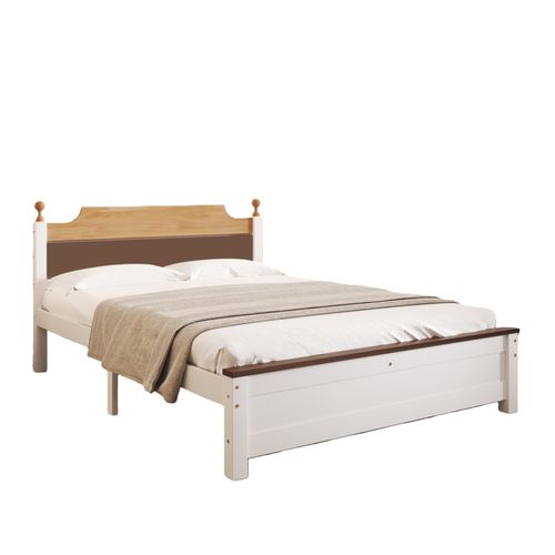 Lit Double 140x200 Cm - Lit Classique Avec Tête Et Pied De Lit - Pin + Mdf - Blanc