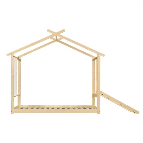 Lit Cabane Pour Enfant 90x200cm, Avec Toboggan, Avec Tableau Blanc Inscriptible, Couleur Naturelle