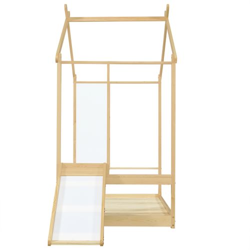 Lit Cabane Pour Enfant 90x200cm, Avec Toboggan, Avec Tableau Blanc Inscriptible, Couleur Naturelle