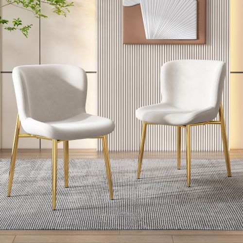 Lot De 2 Chaises De Salle à Manger En Velours Beige Avec 4 Pieds En Métal Doré, Sans Accoudoirs