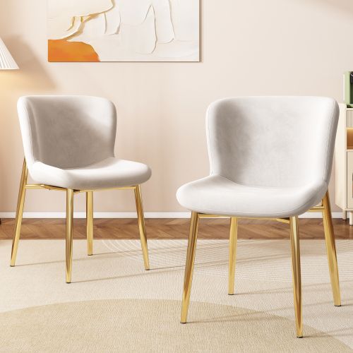 Lot De 2 Chaises De Salle à Manger En Velours Beige Avec 4 Pieds En Métal Doré, Sans Accoudoirs
