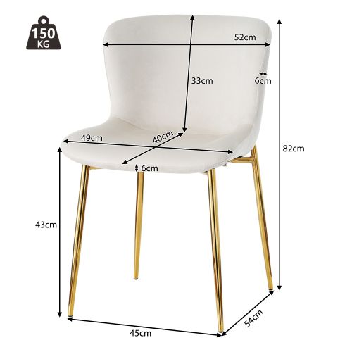 Lot De 2 Chaises De Salle à Manger En Velours Beige Avec 4 Pieds En Métal Doré, Sans Accoudoirs
